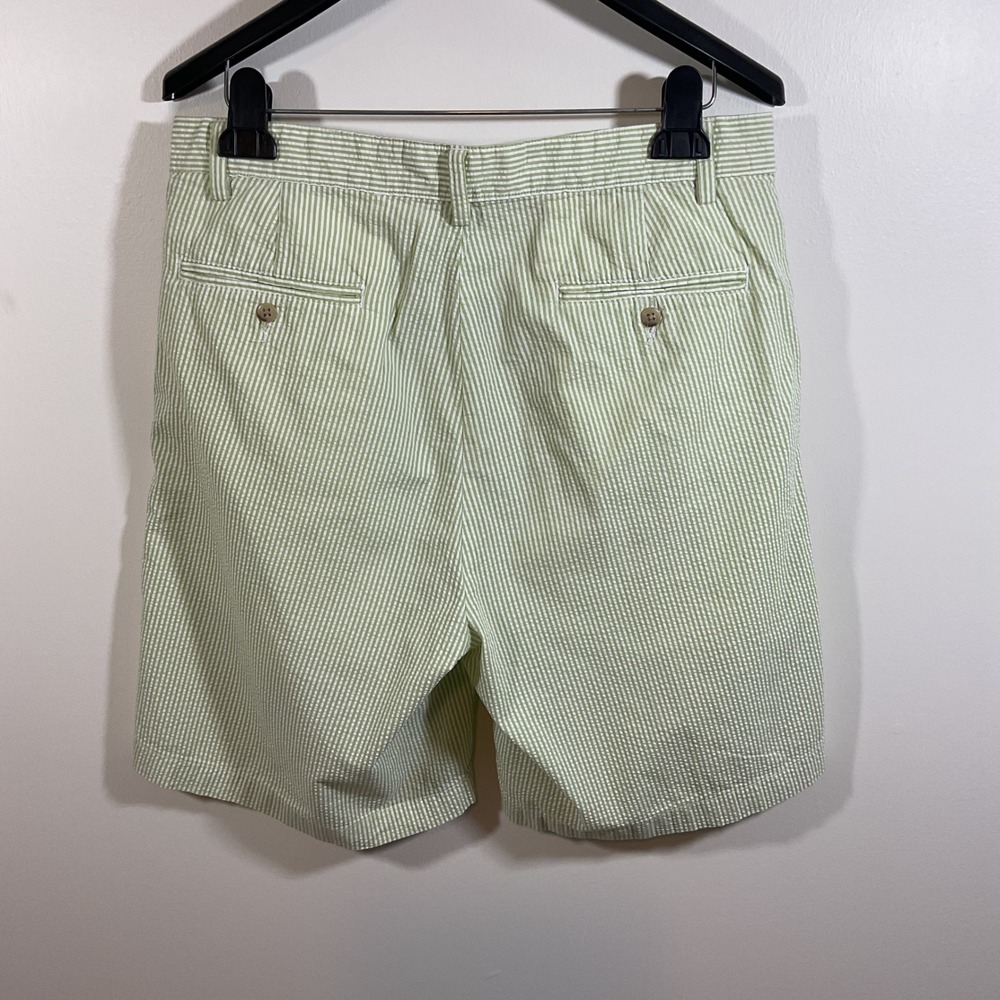 Polo Ralph Lauren Tyler Short Mens 33 Green White Striped Seersucker Pleated VTG - Picture 6 of 11